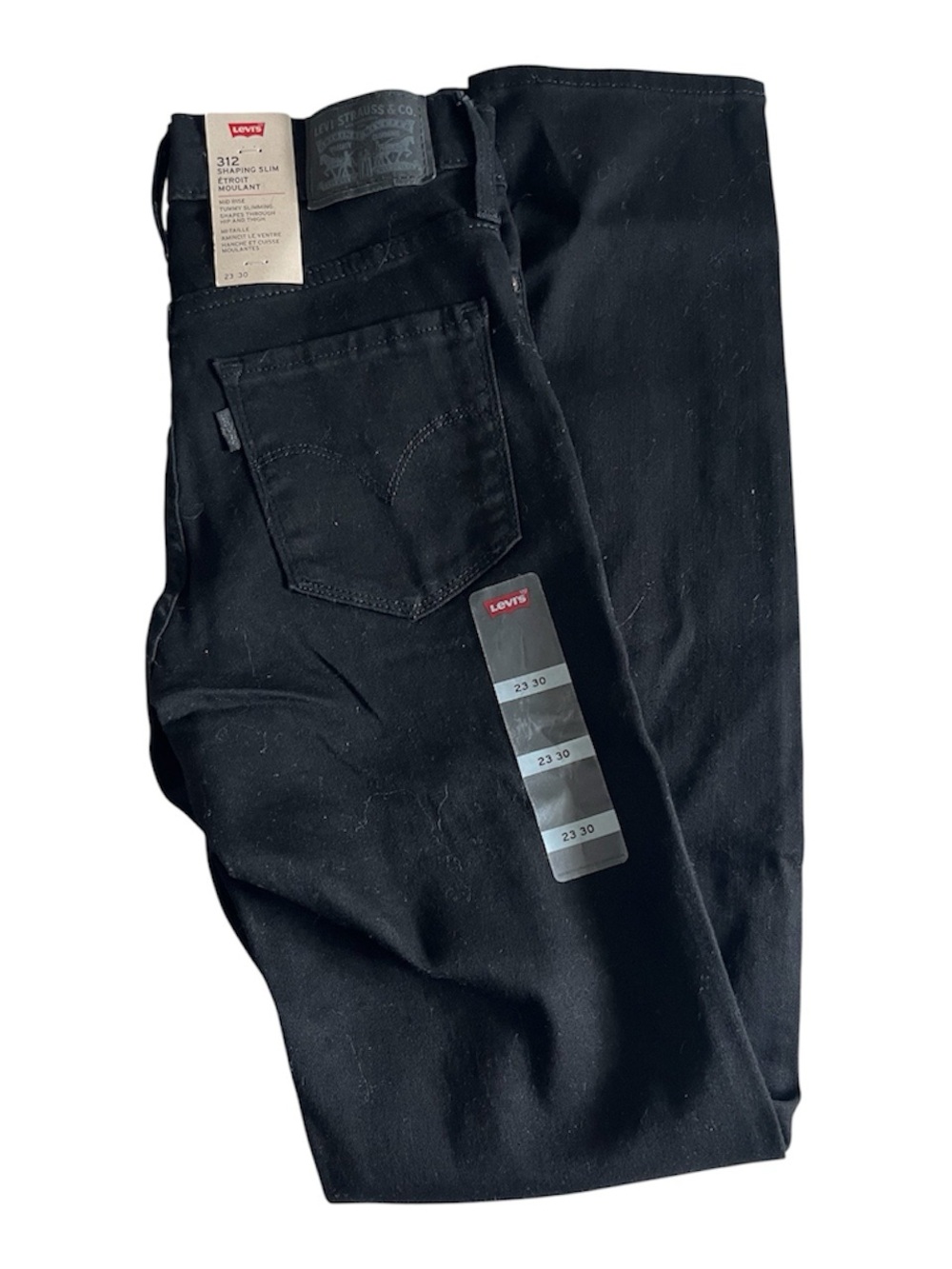 Levi’s 312 Shaping Slim Jeans Black Dark Wash Womens 23x30 NWT